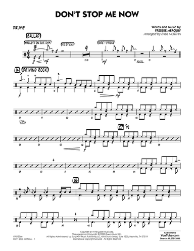 Don't Stop Me Now (arr. Paul Murtha) - Drums