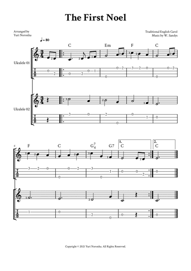 The First Noel - For two Ukulele voices (two melodies and chords) - Very easy Christmas Carols