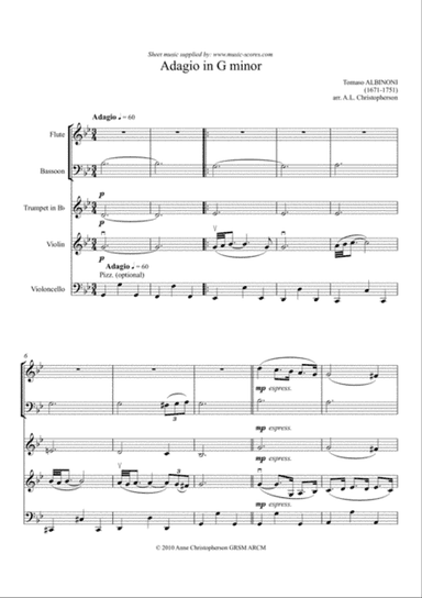 Albinoni Adagio - Flute, Bassoon, Trumpet, Violin and Cello