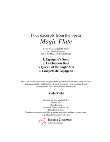 Mozart: Magic Flute selections - Music for Health Duet for 2 Violas