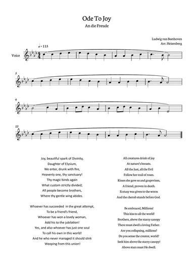 Beethoven - Ode To Joy for voice in Ab (Lyrics in English)