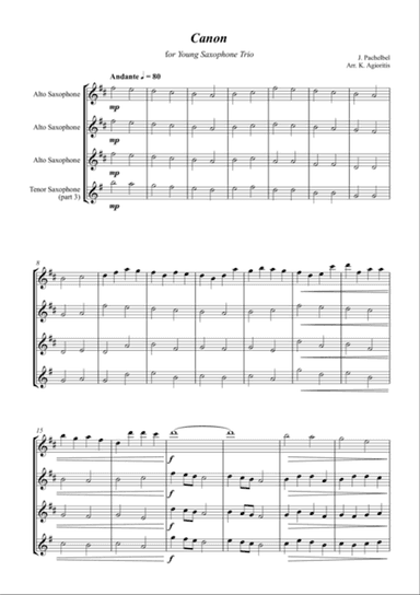 Pachelbel's Canon - for Young Saxophone Trio