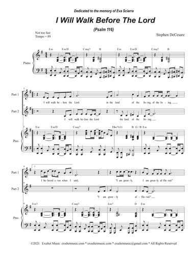I Will Walk Before The Lord (Psalm 116) (2-part choir)