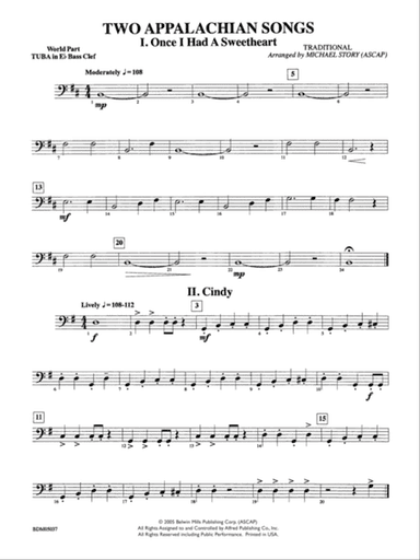 Two Appalachian Songs (I. "Once I Had a Sweetheart," II. "Cindy"): WP E-flat Tuba B.C.