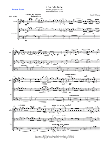 CLAIR DE LUNE String Duo Early Intermediate level for violin and cello