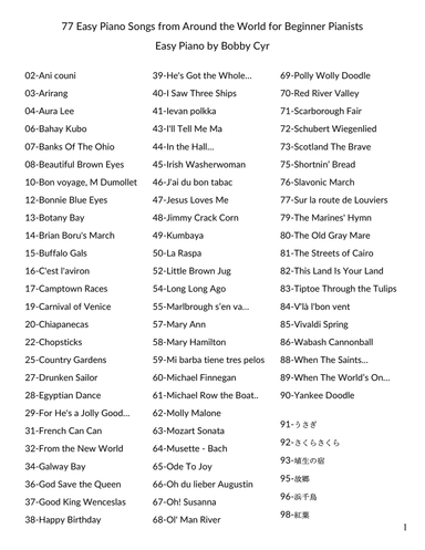 70 Easy Piano Songs from Around the World (Easy Piano Solo)