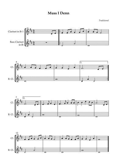 Clarinet Duet - Muss I Denn (Easy)