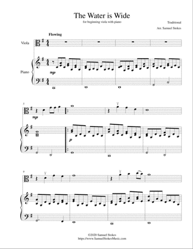 The Water is Wide - for beginning viola with optional piano accompaniment