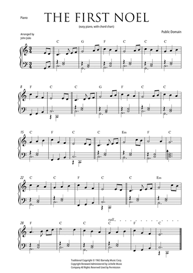 The First Noel (Easy Piano with Chord Chart)