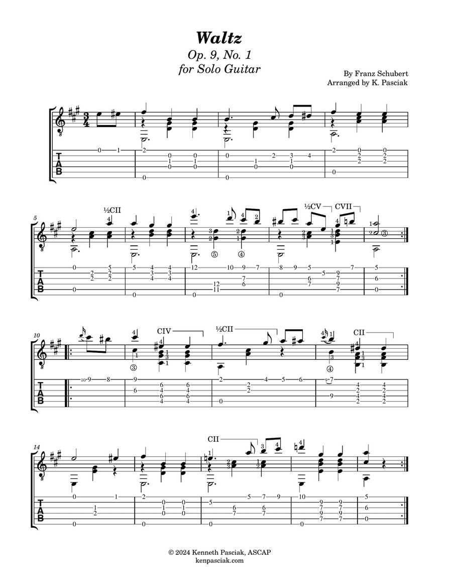 Waltz, Op. 9, No. 1 (for Solo Guitar)