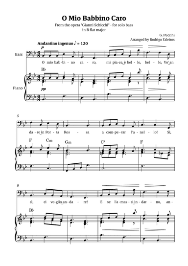 O Mio Babbino Caro - for bass (in B flat major)