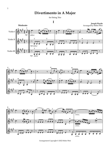A Major Violin Trio, HAYDN for 3 Violins
