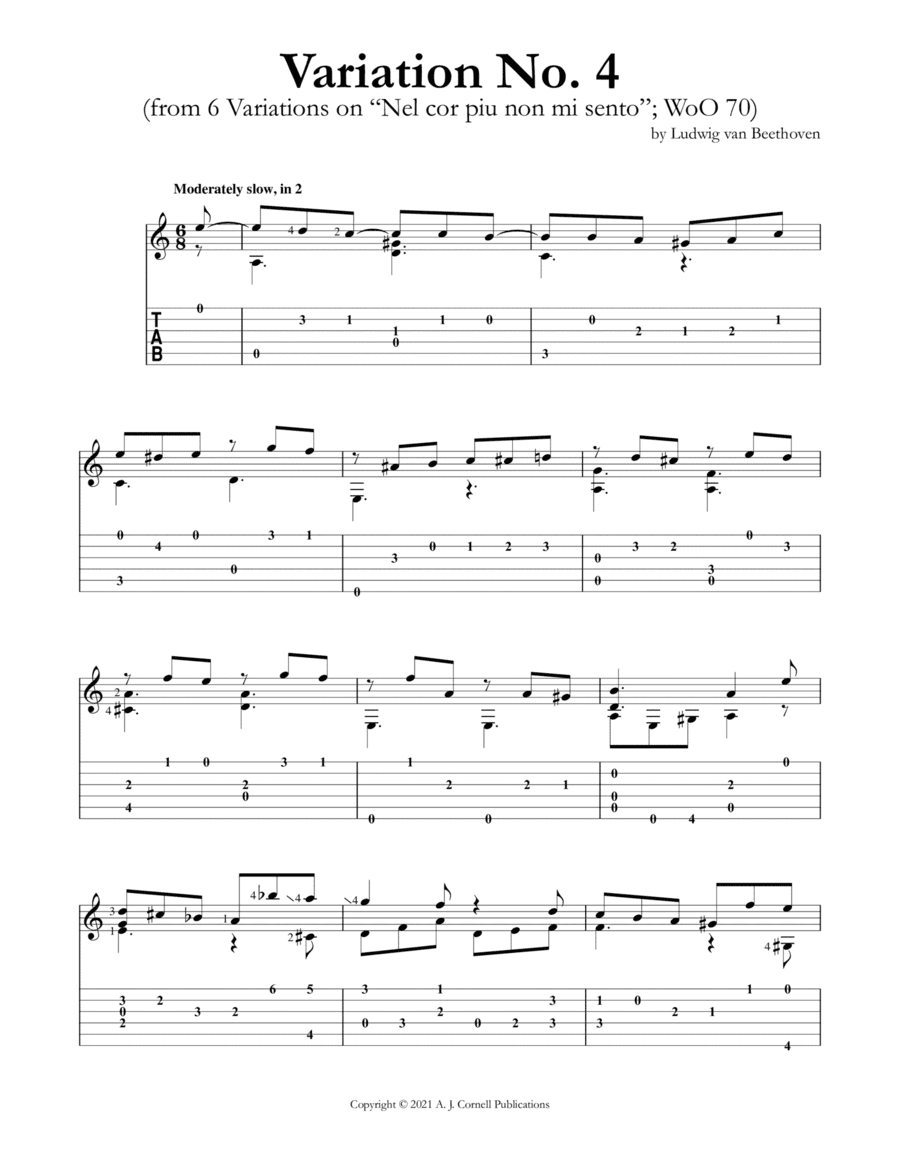 Variation No. 4 (from 6 Variations on “Nel cor piu non mi sento”; WoO 70)