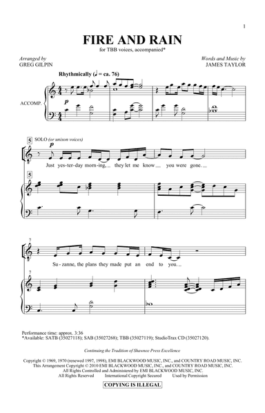 Fire And Rain (arr. Greg Gilpin)