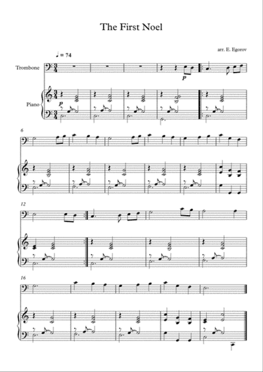 The First Noel, For Trombone & Piano