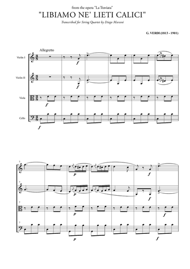 "Libiamo ne' lieti calici" (Brindisi) for String Quartet