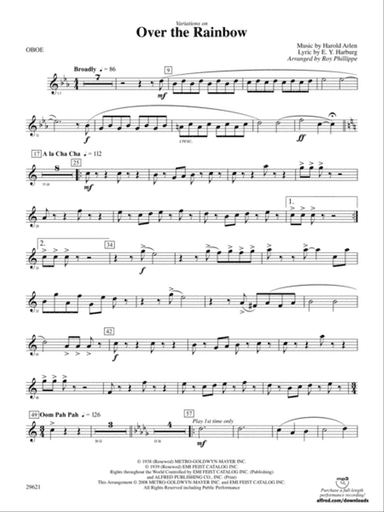 Over the Rainbow (from The Wizard of Oz), Variations on: Oboe