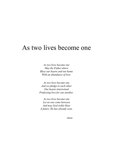 As two lives become one
