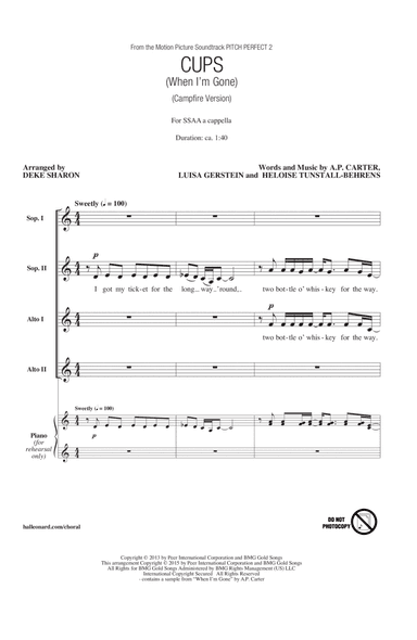 Cups (When I'm Gone) (Campfire Version) (from Pitch Perfect 2) (arr. Deke Sharon)