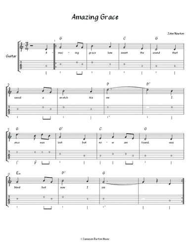 "Amazing Grace" - Guitar w/TAB