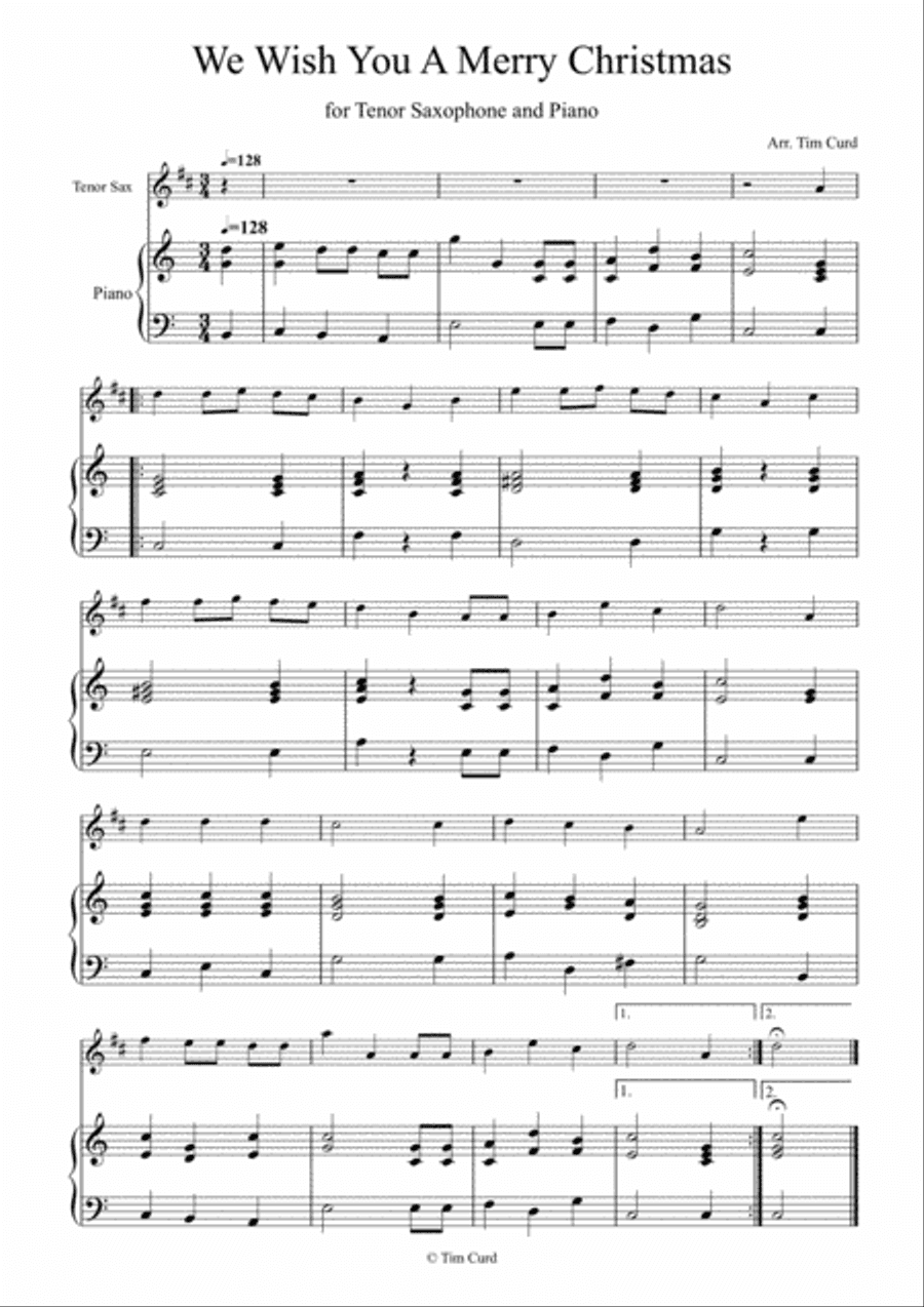 We Wish You a Merry Christmas for Tenor Saxophone and Piano