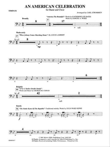 An American Celebration (for Band and Choir): Timpani