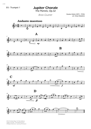 Jupiter Chorale from The Planets - Brass Quartet (Individual Parts)