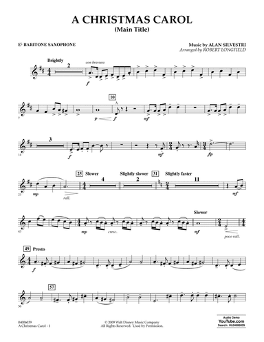 A Christmas Carol (Main Title) (arr. Robert Longfield) - Eb Baritone Saxophone
