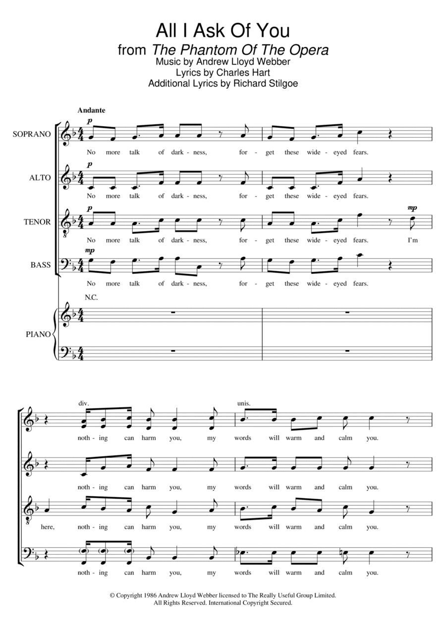 All I Ask Of You (from The Phantom Of The Opera) (arr. Barrie Carson Turner)