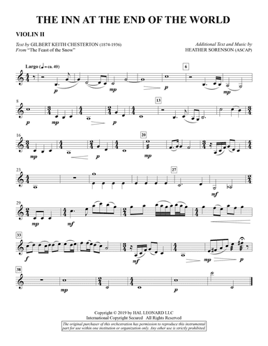 The Inn at the End of the World (arr. Heather Sorenson) - Violin 2