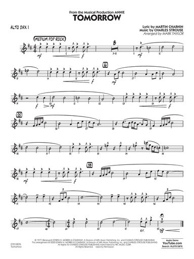 Tomorrow (from Annie) (arr. Mark Taylor) - Alto Sax 1