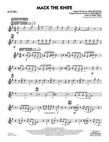Mack The Knife (arr. Rick Stitzel) - Alto Sax 1