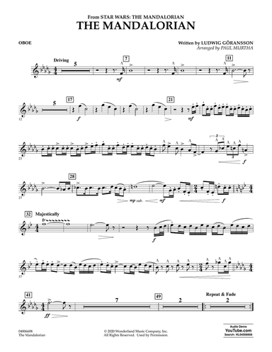 The Mandalorian (from Star Wars: The Mandalorian) (arr. Paul Murtha) - Oboe