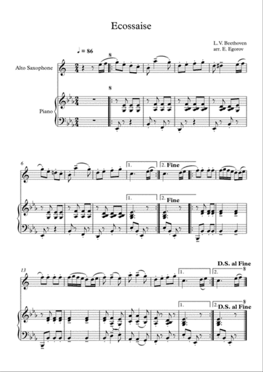 Ecossaise, Ludwig Van Beethoven, For Alto Saxophone & Piano
