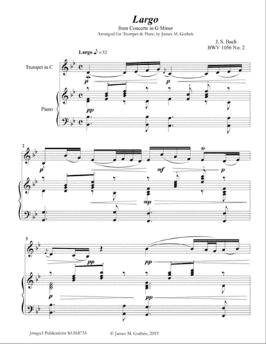 Bach: Largo from Concerto BWV 1056 for Trumpet & Piano