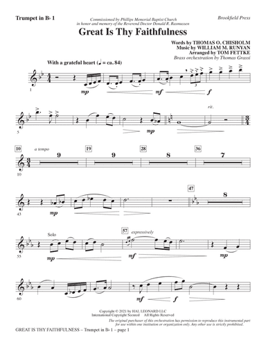 Great Is Thy Faithfulness (arr. Tom Fettke) - Bb Trumpet 1
