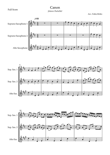 Canon - Johann Pachelbel (Wedding/Reduced Version) for Saxophone Trio