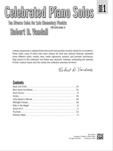 Celebrated Piano Solos, Book 1: Ten Diverse Solos for Late Elementary Pianists