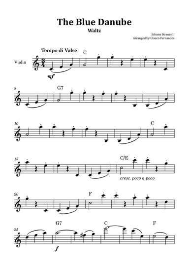 The Blue Danube - Violin Solo with Chord Notations