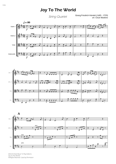 Joy To The World - String Quartet (Full Score) - Score Only