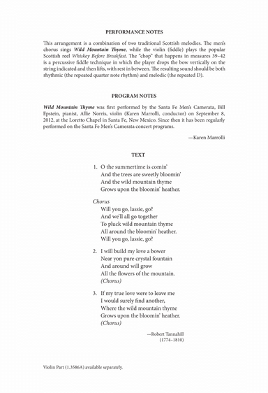Wild Mountain Thyme (Downloadable Choral Score)
