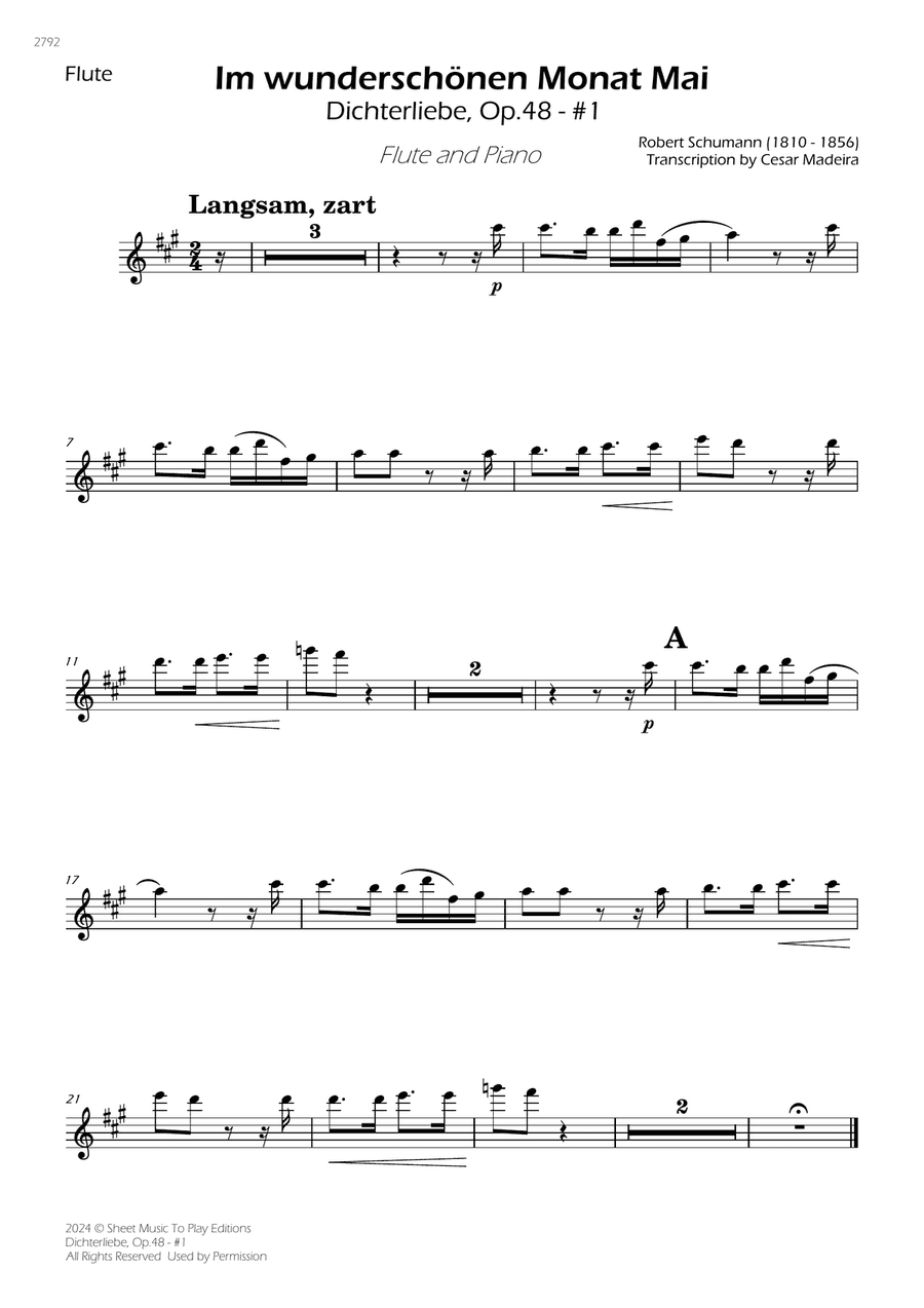 Dichterliebe, Op.48 No.1 - Flute and Piano (Individual Parts)