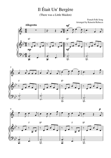 Il Était Un' Bergère (There was a Little Maiden) (for trumpet in B flat solo and piano accompaniment