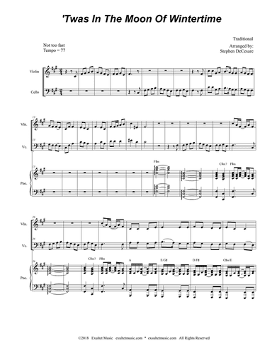 'Twas In The Moon Of Wintertime (Duet for Violin and Cello)