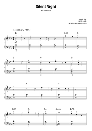 Silent Night (easy piano in E♭ major – with chords)