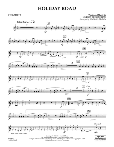 Holiday Road (from National Lampoon's Vacation) (arr. Michael Brown) - Bb Trumpet 3