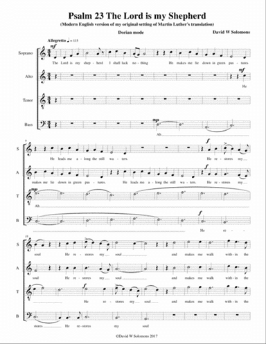 English version of Psalm 23 (The Lord is my shepherd) in Dorian mode for SATB choir