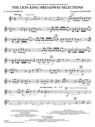 The Lion King: Broadway Selections - Eb Alto Saxophone 2
