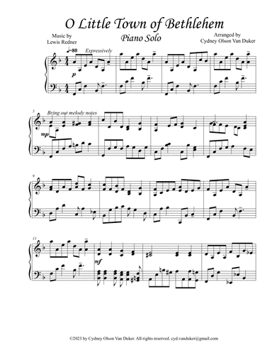 O Little Town of Bethlehem piano solo