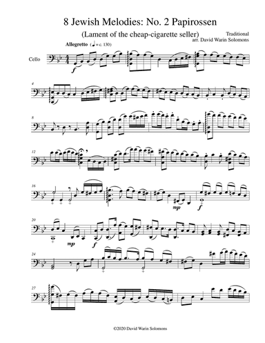 Papirossen (Lament of the cheap-cigarette seller) for cello solo